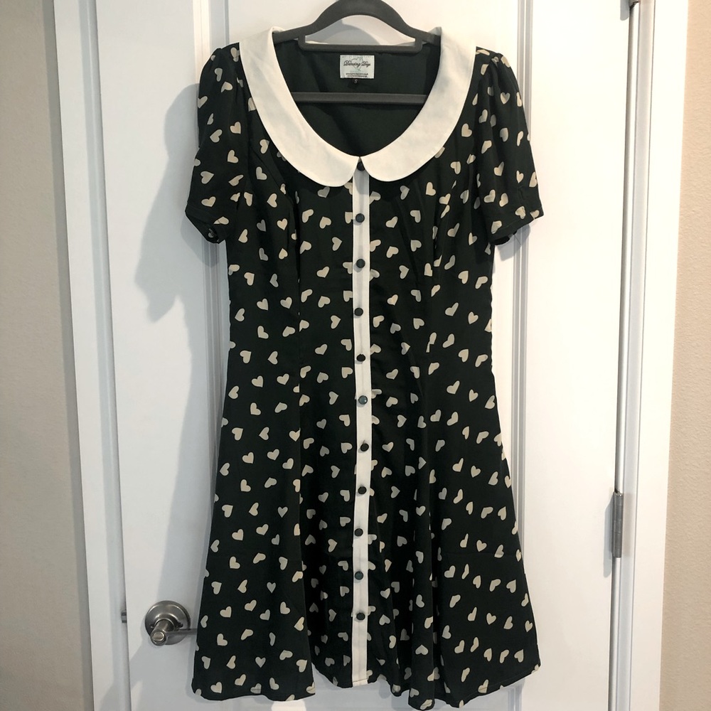 Emerald Green Button Front Heart Print Dress